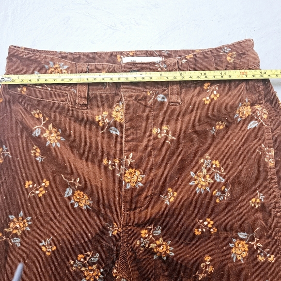 Madewell Slim Emmett Wide Leg Cropped Floral Corduroy Zipper Choco Pants Sz 24 - Picture 8 of 13